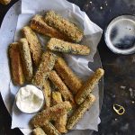 Low-Carb Keto Crispy Baked Zucchini Fries Overhead View