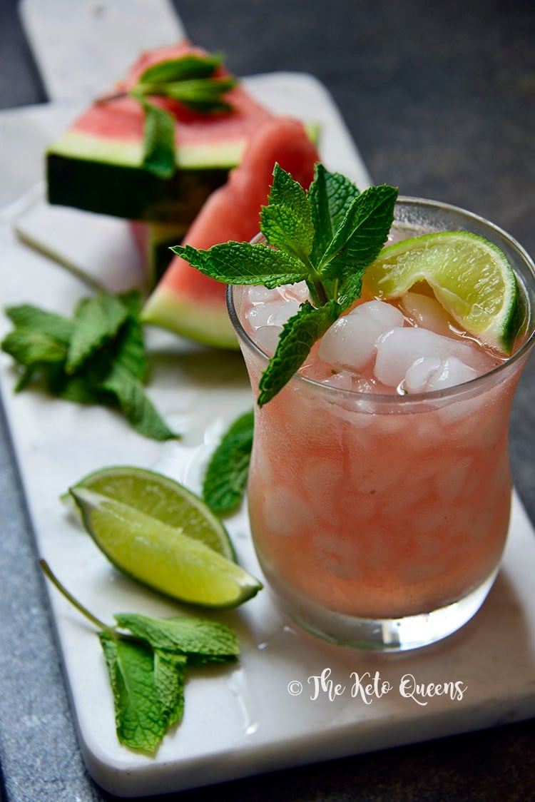 Keto Watermelon Mojitos Cocktail Recipe with Fresh Mint and Lime