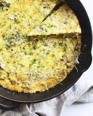 baked kale sausage and cheese frittata featured image
