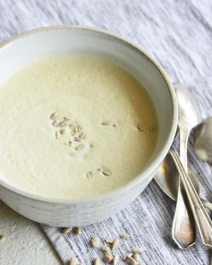 instant pot cream of broccoli stalk soup featured image