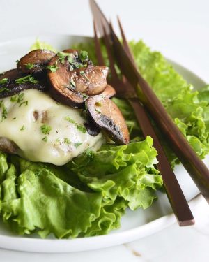 lettuce wrapped mushroom swiss burgers