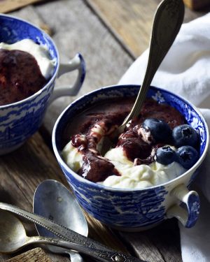 no bake vanilla cheesecake mousse with fresh blueberry sauce featured image