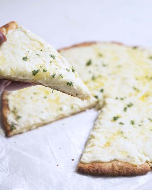 three cheese white pizza with fathead crust featured image