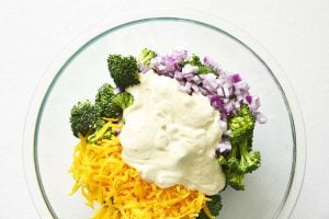 Broccoli Salad Components Ready to Stir